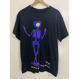 KAWS X Cactus Plant Flea Market Skeleton Puff Print Y2K Streetwear Tee L Skater
